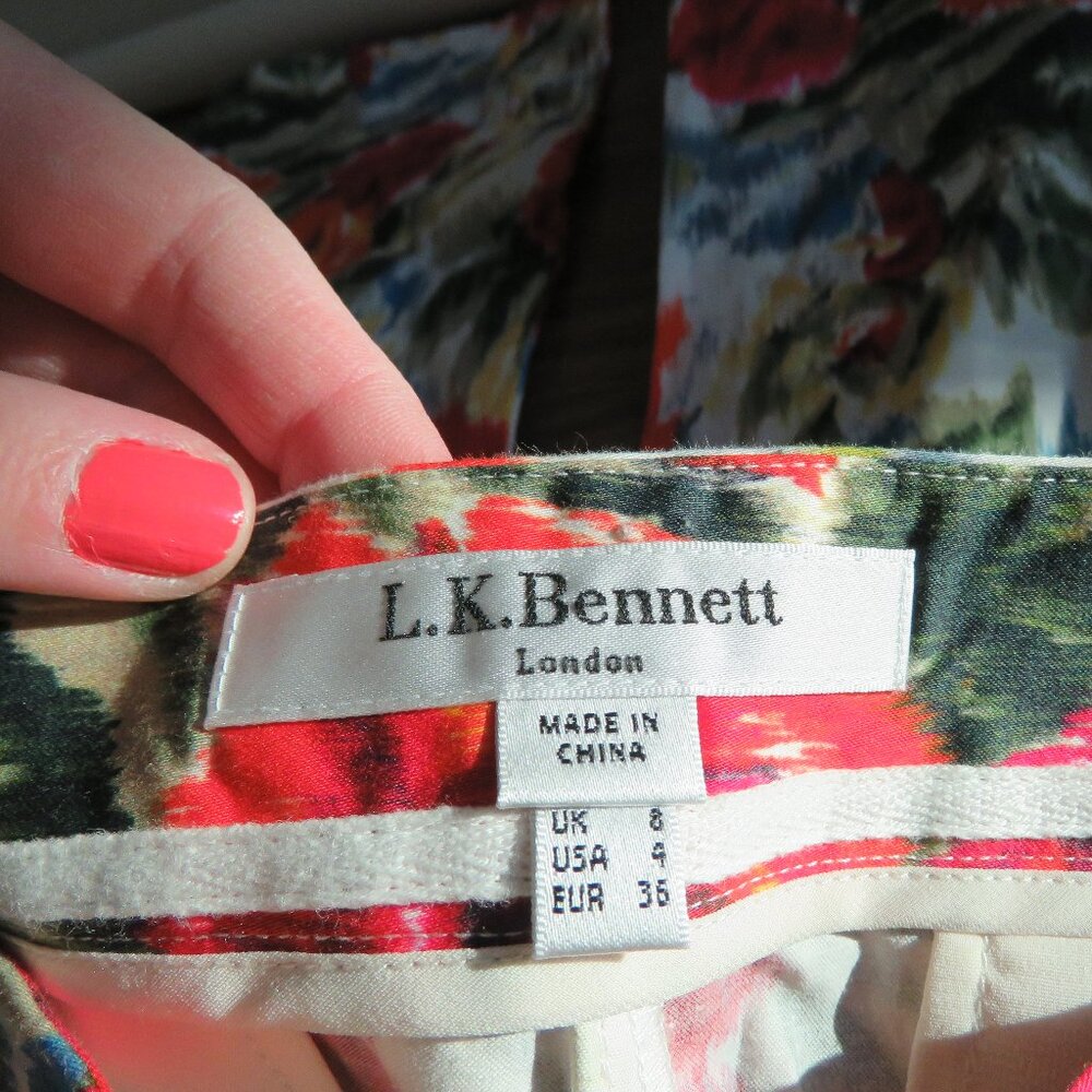 L.K. BENNETT TR Issie Bright Floral Cottagecore Capri Cropped Pants - Size US 4 - Picture 12 of 13